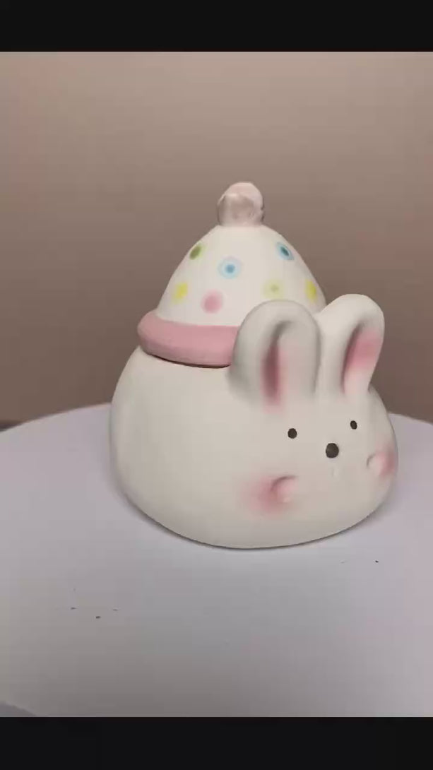 Handmade ceramic bunny keepsake jar with personalized details, designed as a small pet memory container and rabbit lover gift. The video showcases the rabbit shaped ceramic jar, handcrafted surface details, soft design, and meaningful keepsake purpose.